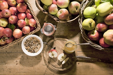 Image showing cereal honey and many apples