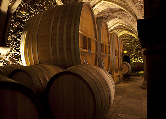 Image showing wine cellar with big barrels