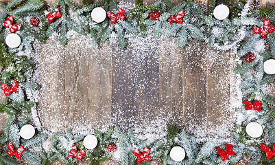 Image showing wood background christmas snow