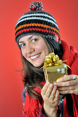 Image showing winter girl with gift 