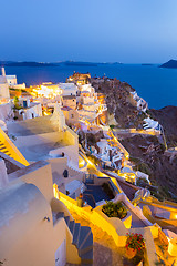 Image showing Oia village on Santorini in sunset, Greece.