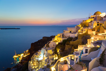 Image showing Oia village on Santorini in sunset, Greece.