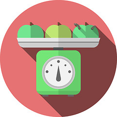 Image showing Flat vector icon for kitchen scales with apples