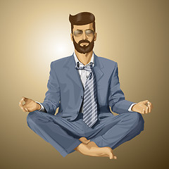 Image showing Vector Hipster Businessman in Lotus Pose Meditating
