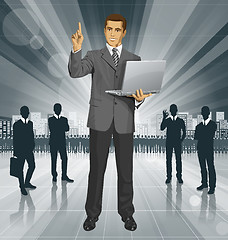 Image showing Vector Business Man Shows Something With Finger