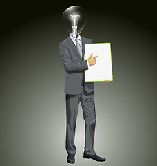 Image showing Vector Lamp Head Businessman With Empty Write Board