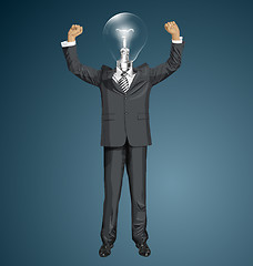 Image showing Vector Lamp Head Businessman With Hands Up