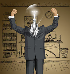 Image showing Vector Lamp Head Businessman With Hands Up