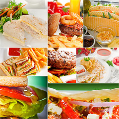 Image showing burgers and sandwiches collection on a collage