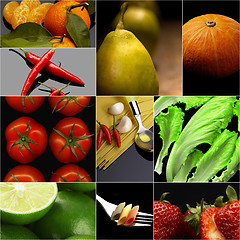 Image showing Organic Vegetarian Vegan food collage  dark 