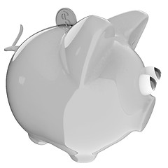 Image showing Piggy bank with gold coin on white