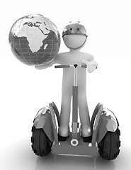 Image showing 3d white person riding on a personal and ecological transport an