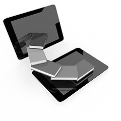 Image showing tablet pc and colorful real books