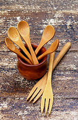 Image showing Wooden Spoons and Forks