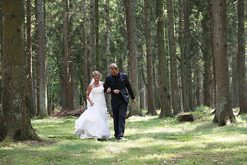 Image showing Bridal couple on forest glade