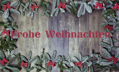 Image showing wood background frohe weihnachten