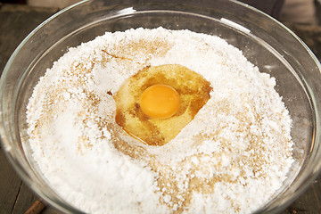 Image showing bowl with flour and eggs