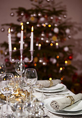Image showing laid table christmas tree vertical format