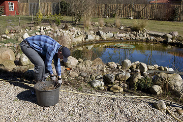 Image showing spring cleaning at the pond