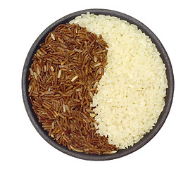 Image showing Bowl of brown and white rice

