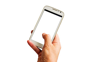 Image showing Hand with white smartphone