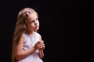 Image showing Five year old girl is waiting for the fulfillment of dreams