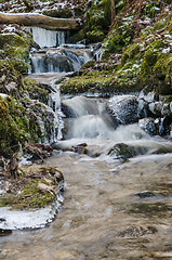 Image showing Small creek with a waterfall close up