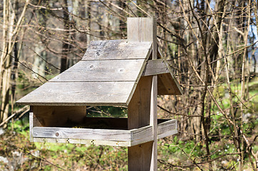 Image showing Feeding trough for birds, a close up