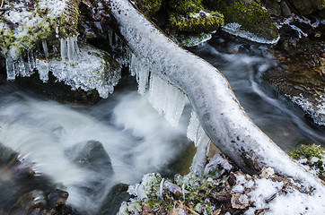 Image showing Frozen icicles on water flow