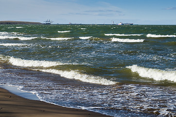 Image showing Sea waves lapping on the shore. Baltic Sea.