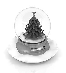 Image showing Christmas Snow globe with the falling snow and christmas tree