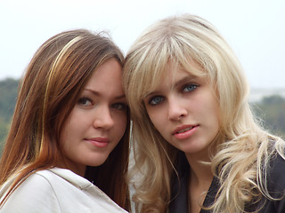 Image showing portrait of two beautiful young girls on the nature 2