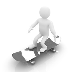 Image showing 3d white person with a skate and a cap