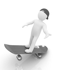 Image showing 3d white person with a skate and a cap