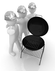 Image showing 3d mans in a hard hat with thumb up and barbecue grill