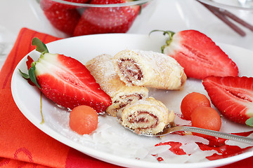 Image showing Strawberry biscuits with fruits