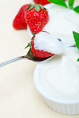 Image showing organic Greek yogurt and strawberry