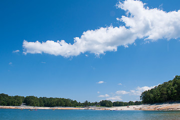 Image showing Beautiful Mountain Lake Shoreline on a sunny Day