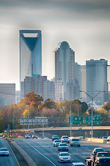 Image showing charlotte north carolina skyline during autumn season at sunset