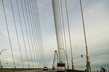 Image showing White Suspension Bridge shot from on the bridge