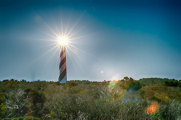 Image showing historic cape hatteras lighthouse illuminated at night