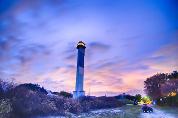 Image showing Charleston lighthouse at night  located on Sullivan's Island in 