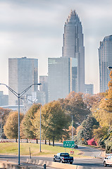 Image showing charlotte north carolina skyline during autumn season at sunset