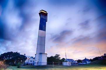 Image showing Charleston lighthouse at night  located on Sullivan's Island in 