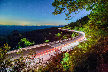 Image showing linn cove viaduct in blue ridge mountains at night