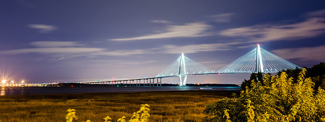 Image showing cooper river bridge at night in charleston south carolina