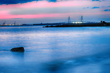 Image showing Cooper River Bridge at night Charleston South Carolina