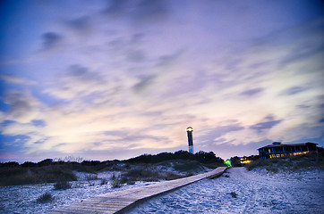 Image showing Charleston lighthouse at night  located on Sullivan's Island in 