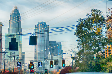 Image showing charlotte north carolina skyline during autumn season at sunset