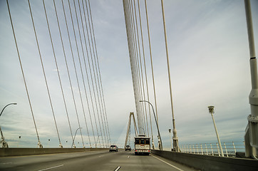 Image showing White Suspension Bridge shot from on the bridge